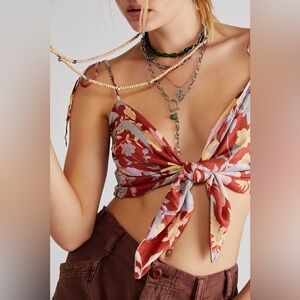 NWOT Free People Botanicals Tie Front Crop Top | Size Medium | Rust Orange